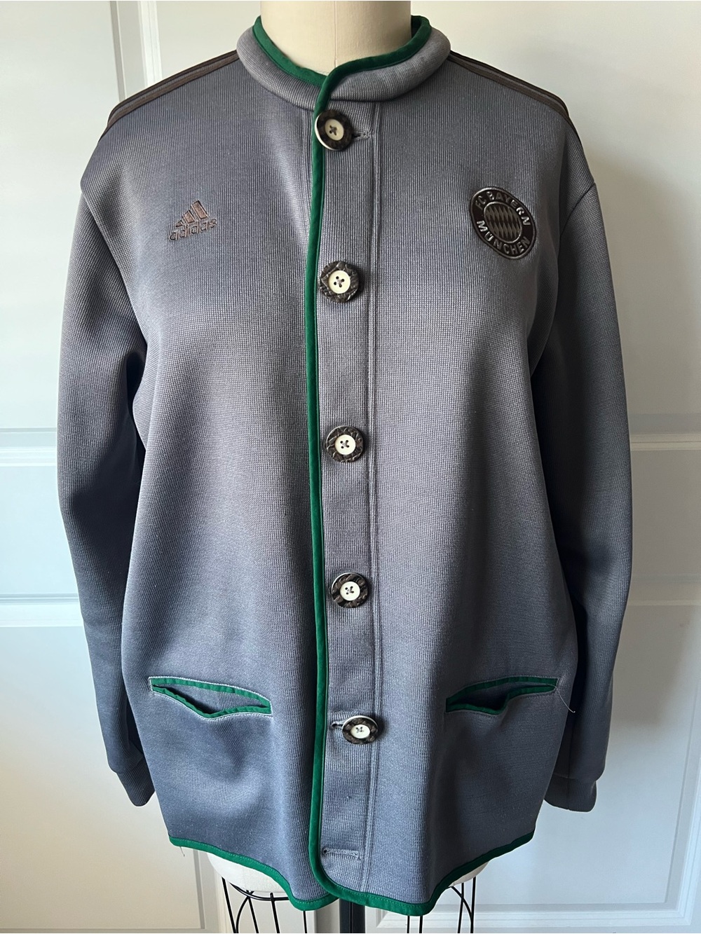Adidas FC Bayern Munchen Men’s Gray Jacket with Green Piping